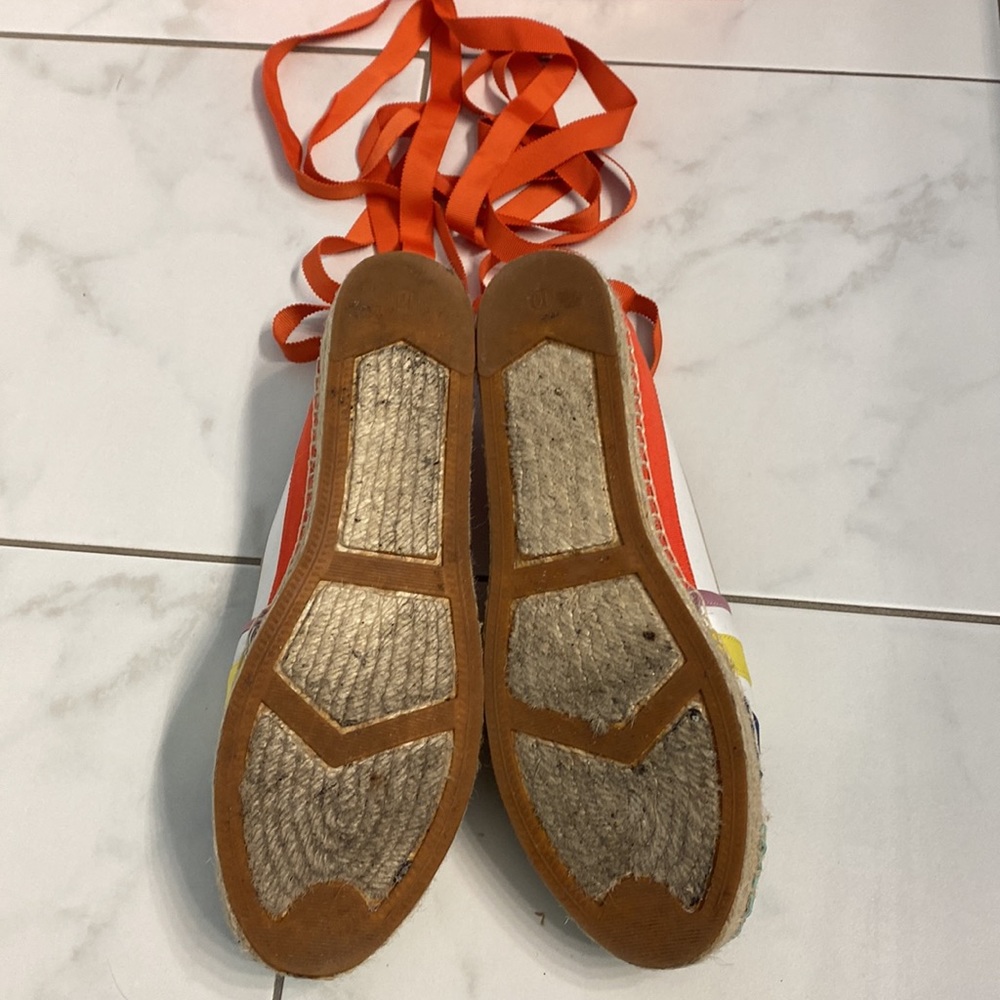 Kate Spade Leena White Napa Mint Blue Yellow Pink Grosgrain Espadrilles Size 10 - Picture 4 of 6